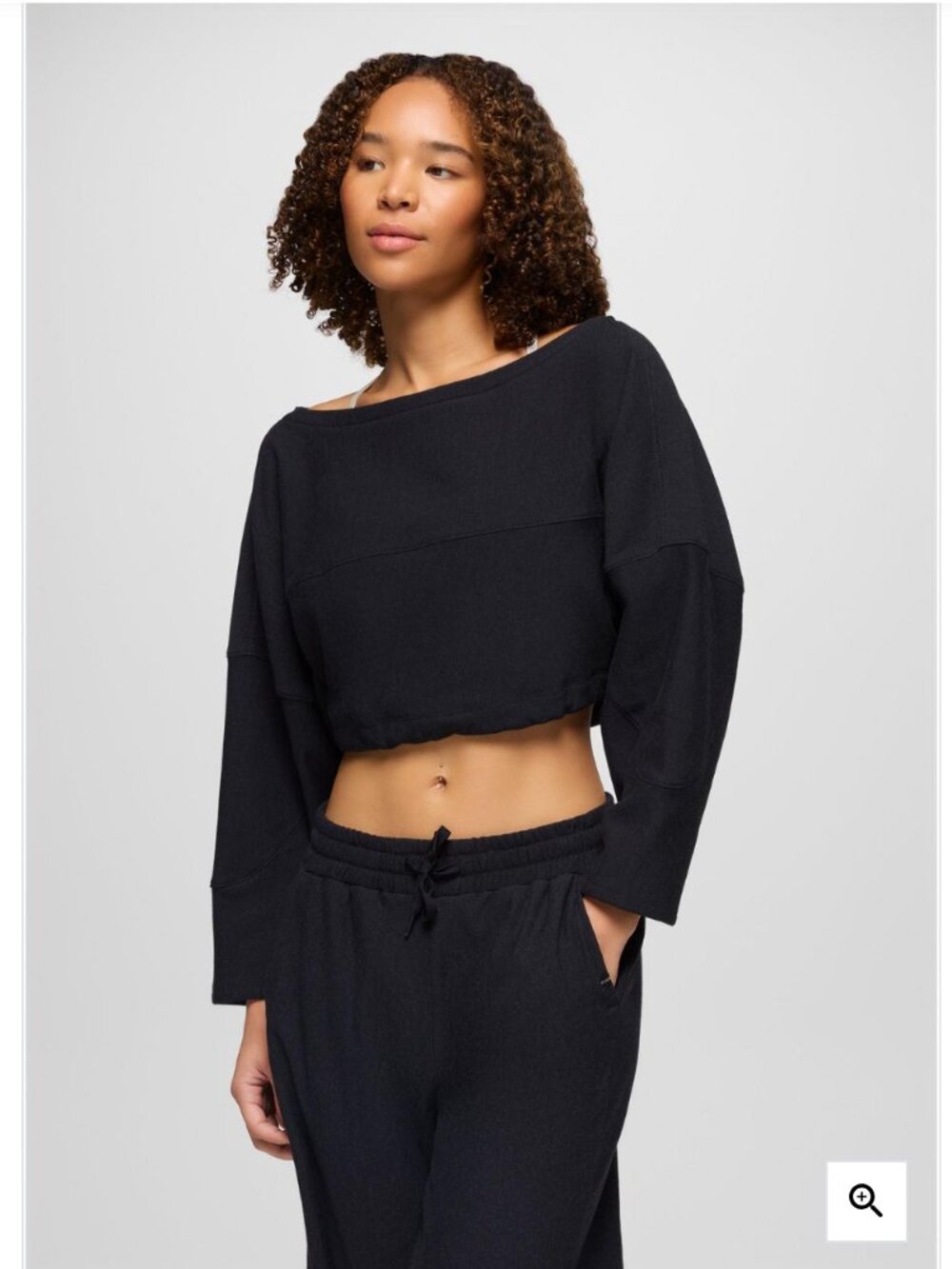 PrAna Women's Black Heather Sacred Space Cinched Off-Shoulder Crop Sweater (M)